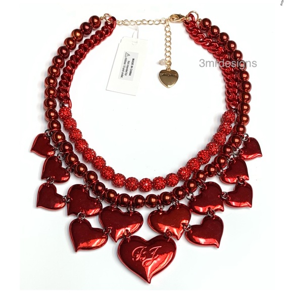 NWT Betsey Johnson 💋LOVE SPELL Red Tone Glass Crystals/ Metallic Beads Necklace - Picture 3 of 6